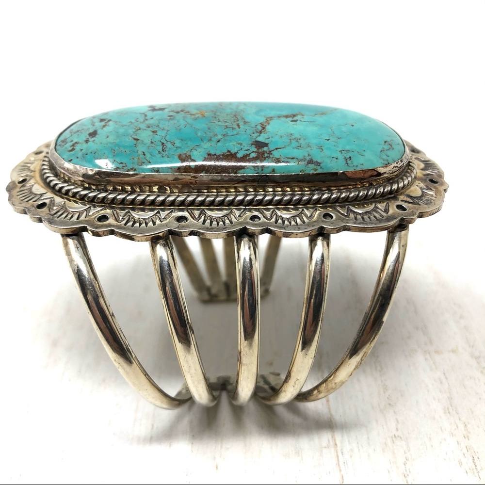 NAVAJO turquoise Sterling silver cuff, 112.7g - Picture 8 of 17